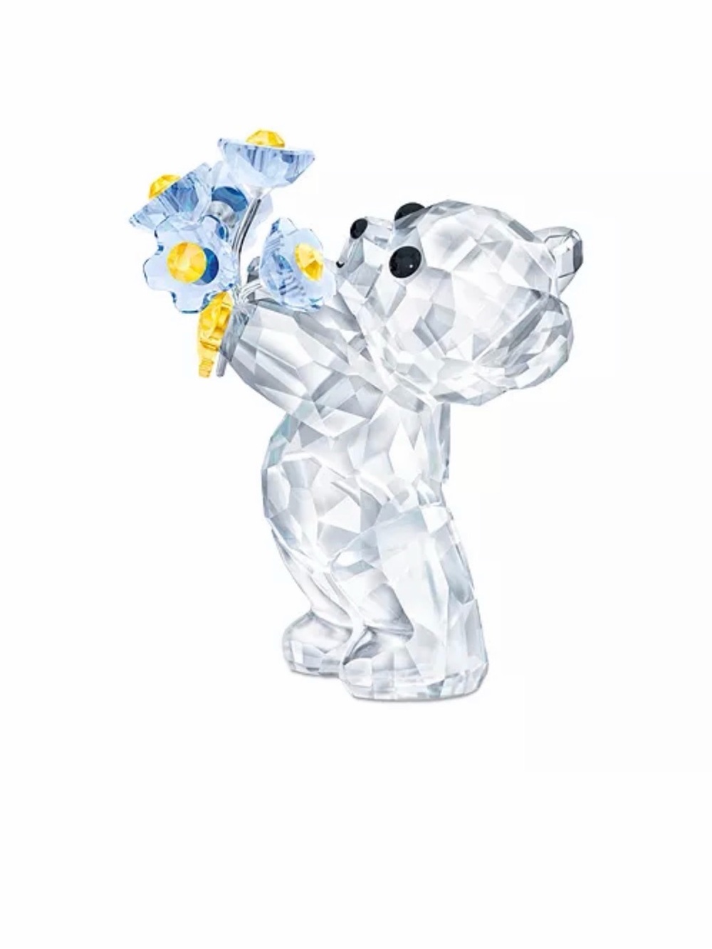 Swarovski Kris Clear Crystal Bear with Blue and Yellow Flowers